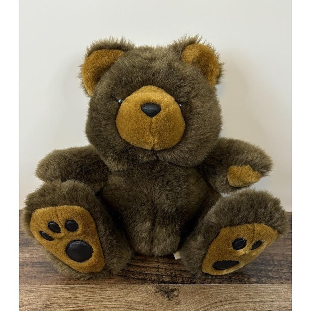 Balloon Club 10" Stuffed Plush Dark Brown Teddy Bear Animal Hard Eyes Nose